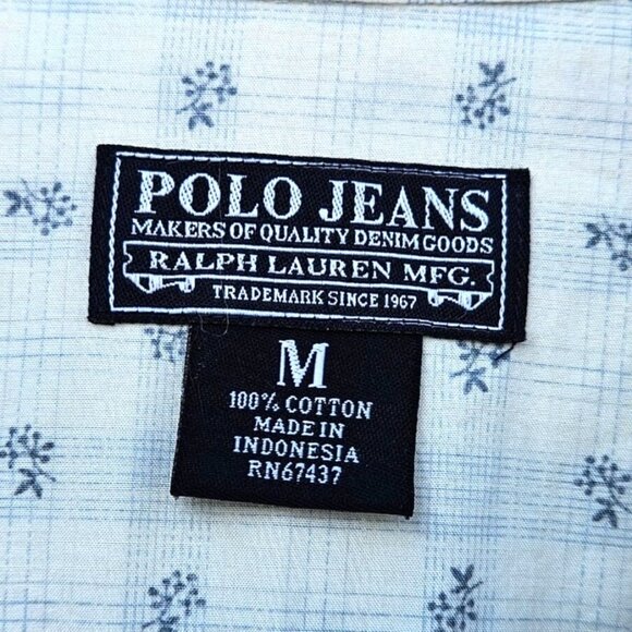 Ralph Lauren Polo Jeans Western Pearl Snap Shirt M Blue White Short Sleeve Y2K - Picture 3 of 11